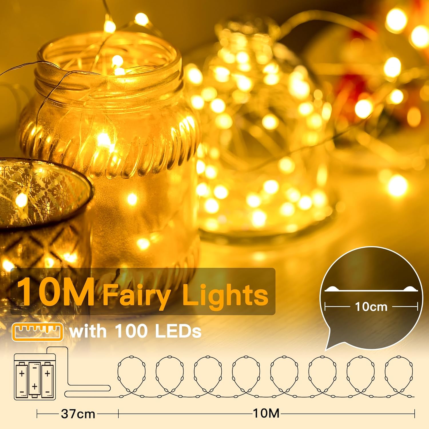 Thumbnail 1 de Ollny Fairy Lights Battery Operated - 2 Packs, 10m, 100 LEDs Copper Wire