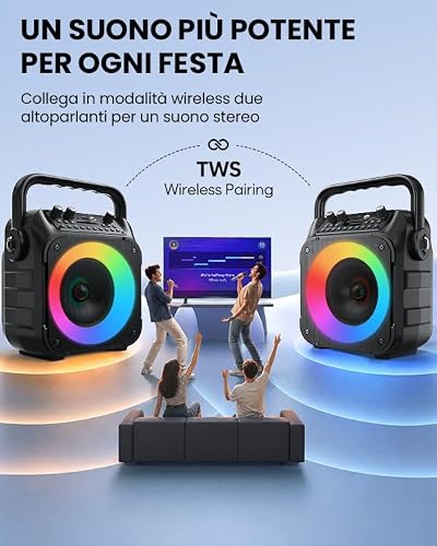 Thumbnail 7 de Wowstar Karaoke: Altoparlante Portatile Bluetooth 15 W con 2 Microfoni Wireless e LED per feste