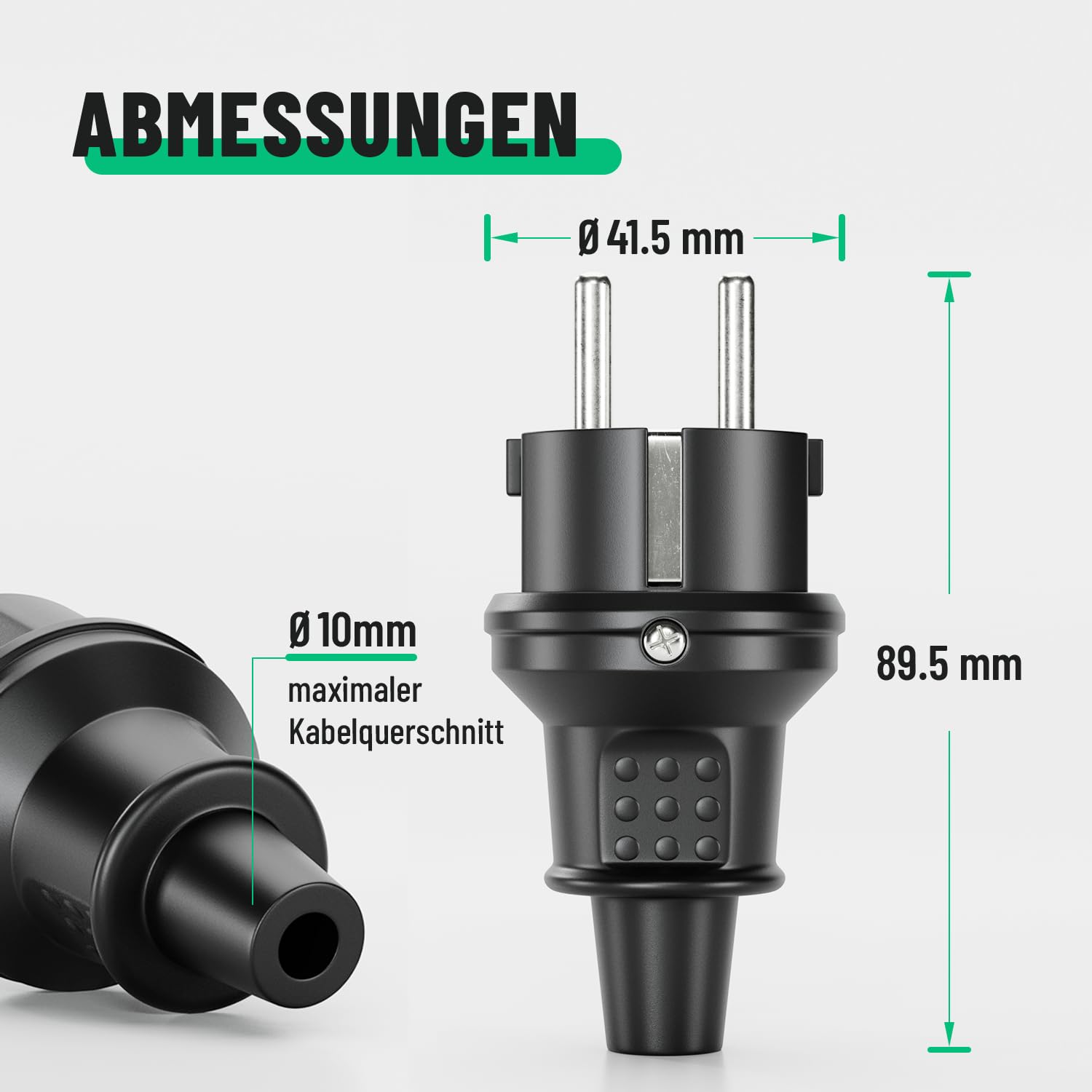 Thumbnail 3 de Greate 3x Schuko-Stecker für Außenbereich (Schwarz) mit Knickschutz & Zugentlastung, 230V 16A, IP44