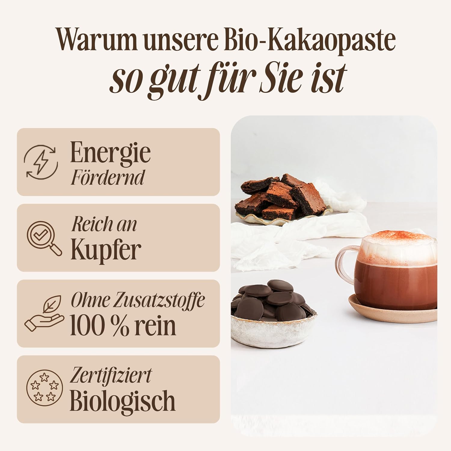 Detalle de Sevenhills Wholefoods Kakaomasse Bio 500 g – ungesüßt, vielseitig einsetzbar zum Backen, Likör und heiße Schokolade