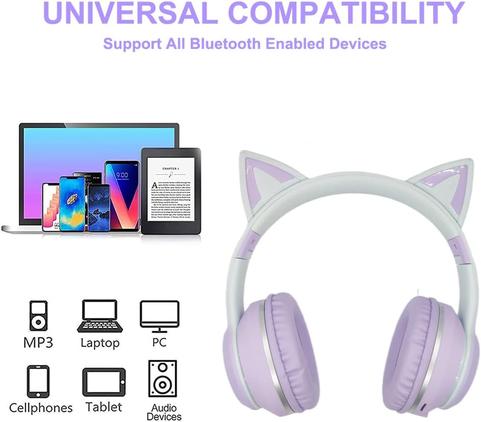 Detalle de Usoun Casque Audio Enfant Bluetooth – Bluetooth 5.0, LED, volume limité à 85 dB, casque pliable avec micro