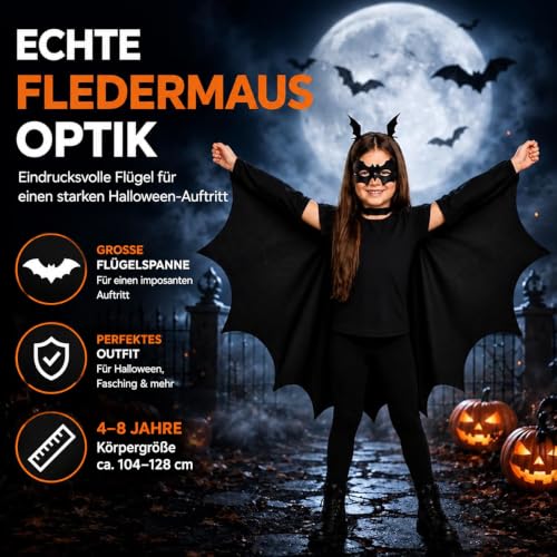 Detalle 2 de TK Gruppe Timo Klingler Fledermauskostüm für Kinder, 4-teilig in Schwarz