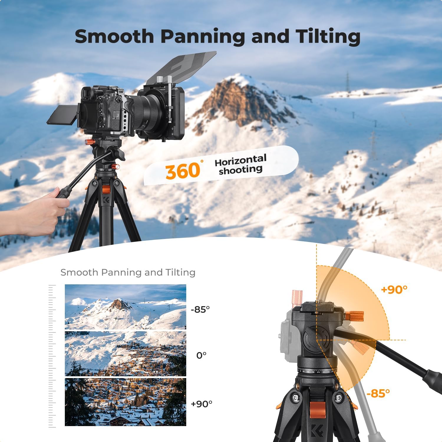 Thumbnail 1 de K&F CONCEPT 73” Camera Tripod with Fluid Head review