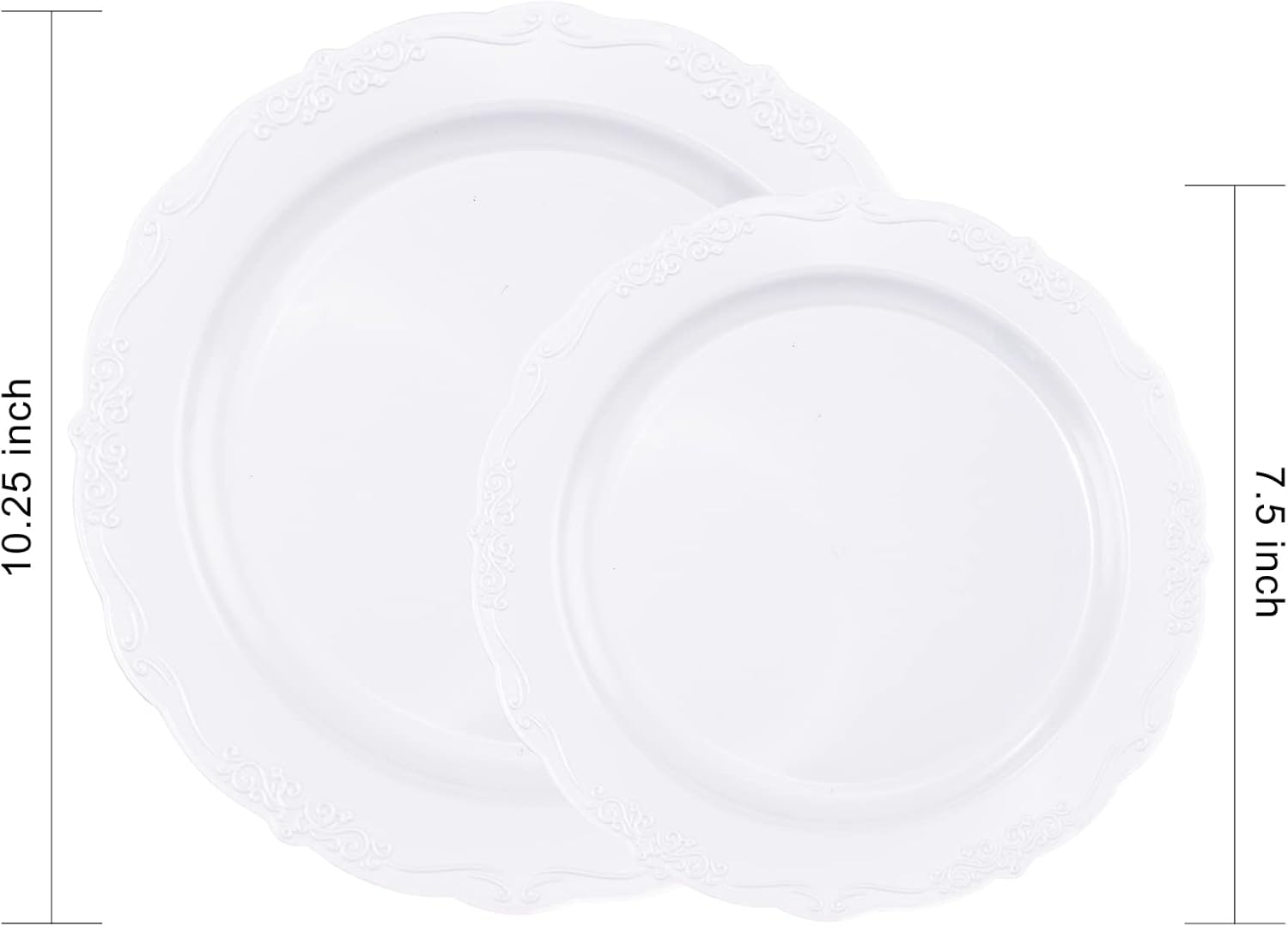 Thumbnail 1 de U-QE 100-Piece White Disposable Plastic Plates (50 Dinner 10" + 50 Dessert 7.5") for Weddings & Parties