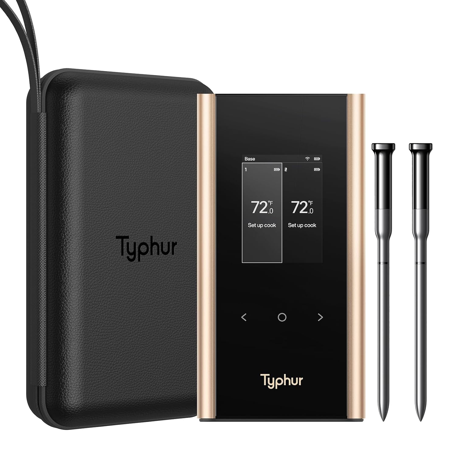 Detalle de Typhur Sync Gold Dual Wireless WiFi Meat Thermometer (2 Slim Probes, Smart Base) with Carrying Case