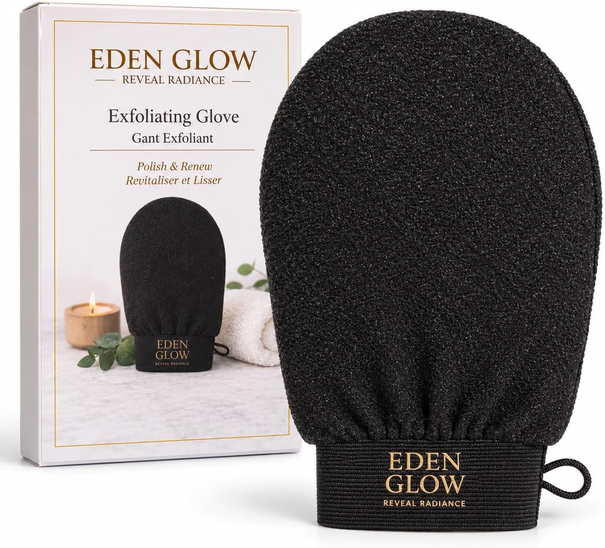 Detalle de Eden Glow Exfoliating Body Mitt, Black Cotton and Viscose