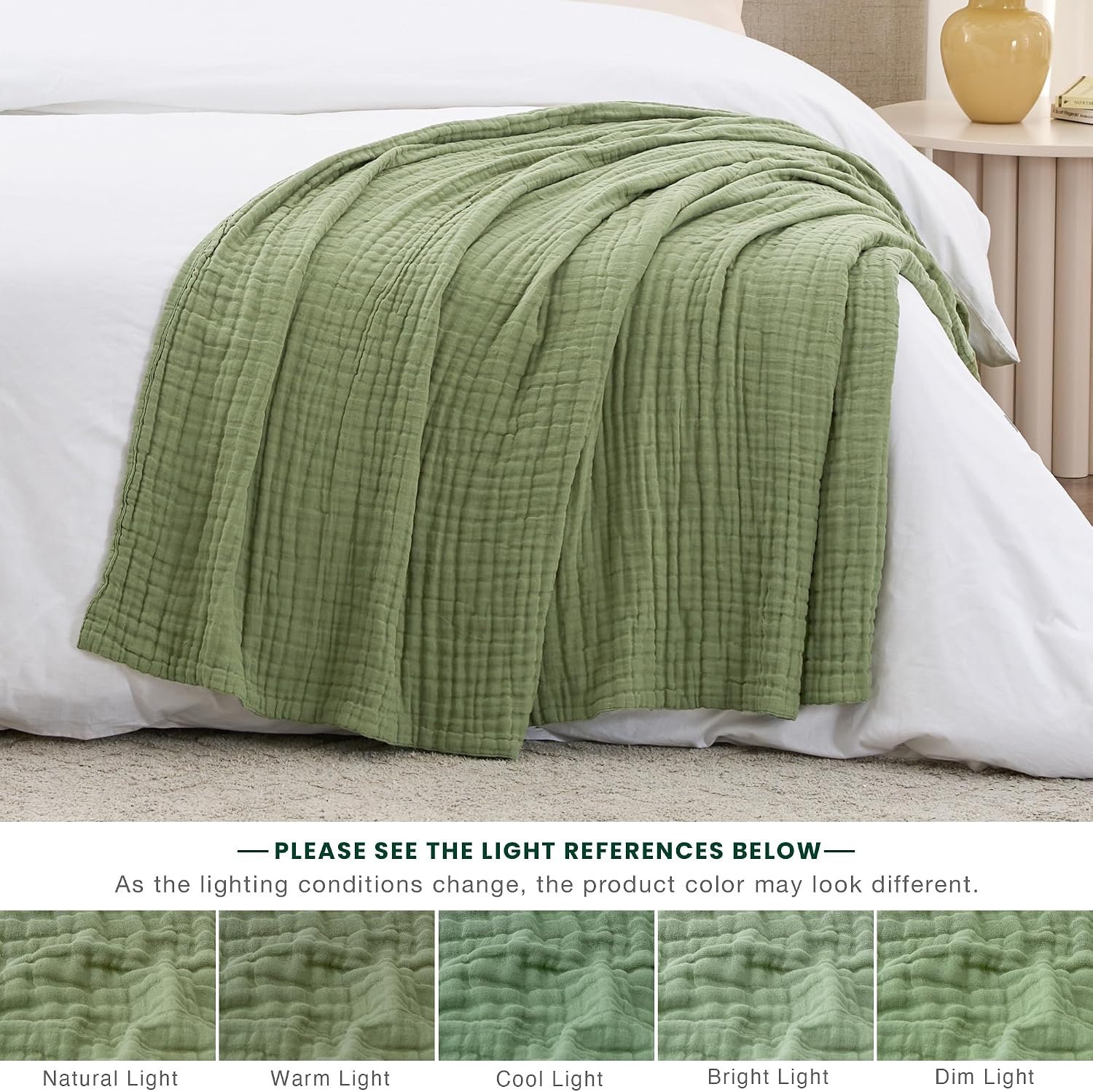 Detalle de Love's Cabin 100% Cotton Muslin Blanket (6-Layer) – Twin 60 x 80 Inches, Sage Green