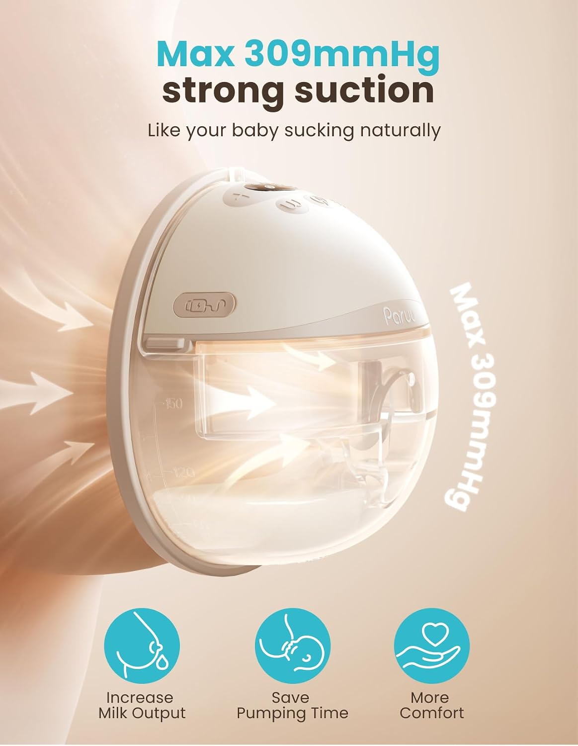 Detalle de Paruu P16 Pro P16-B Wearable Breast Pump, 2-Pack with Night Light and 4 Modes