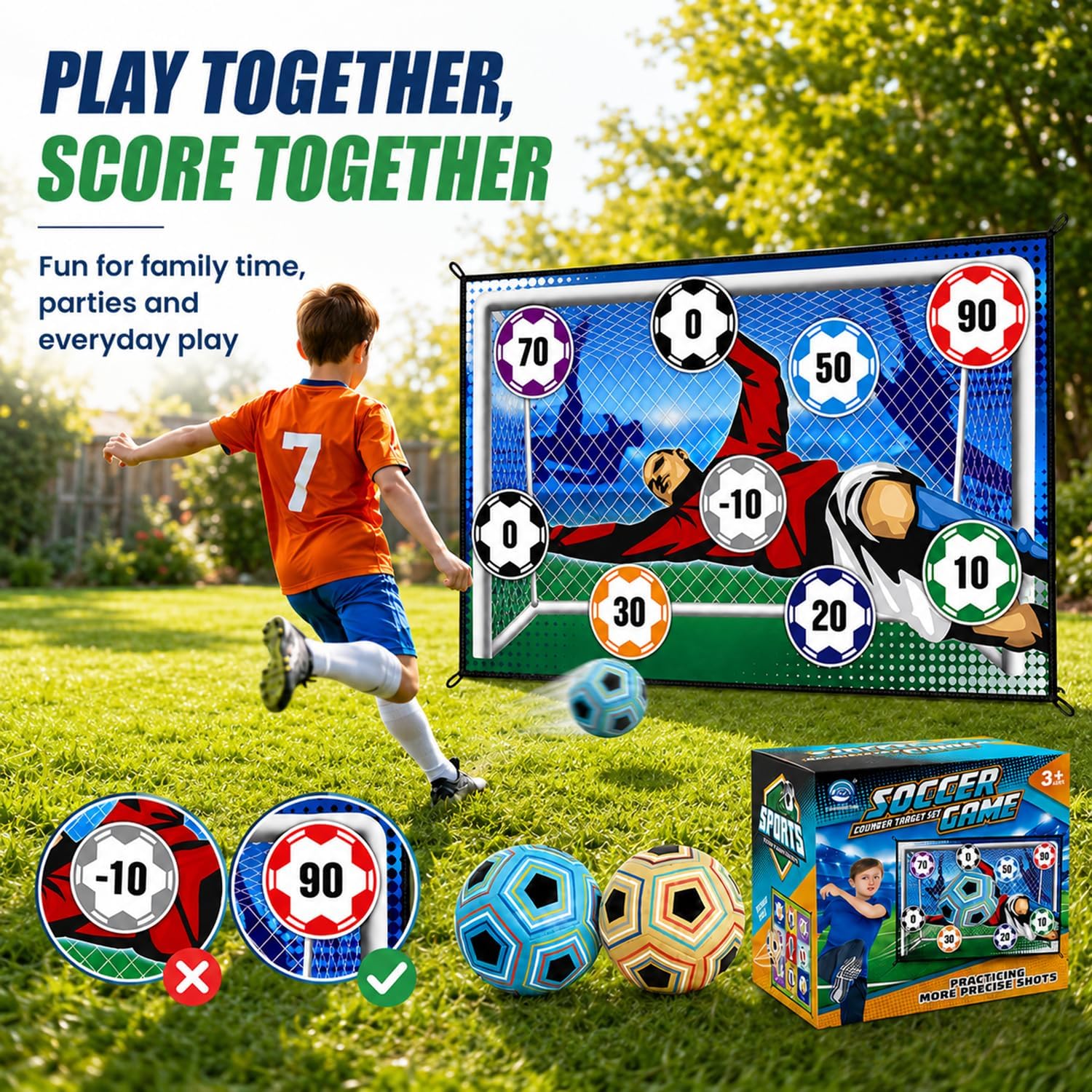Thumbnail 5 de Kids 2-in-1 Soccer Ball & Sandbag Throwing Game Set with Velcro Balls and Foldable Flannel Goals