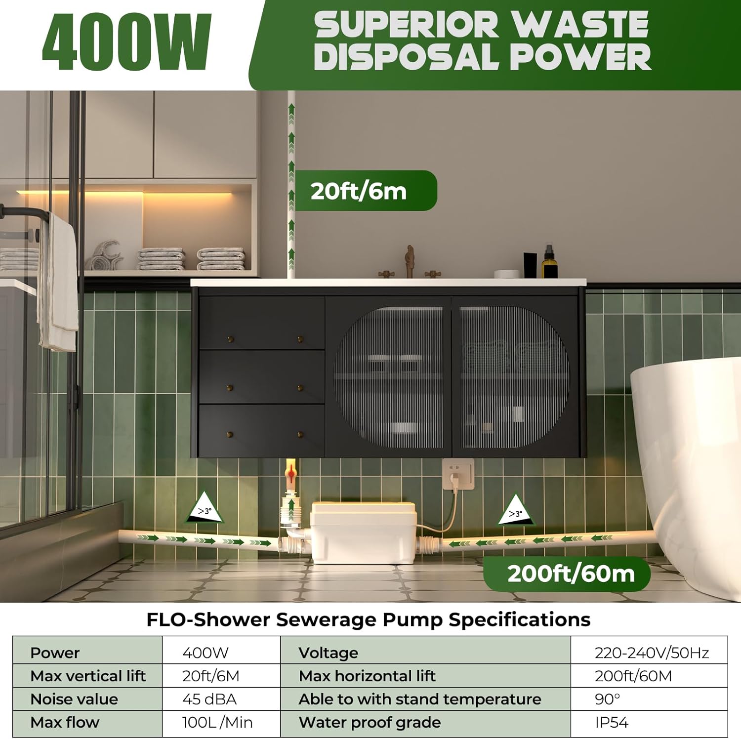 Pompa per doccia 400 W silenziosa 6 m