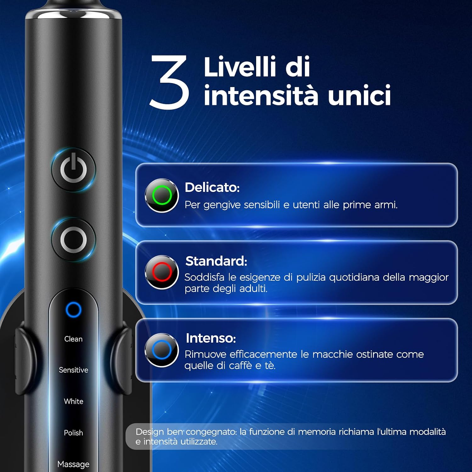 Detalle de Spazzolino Elettrico Rotante Nevoke con Testina Tonda – 50.000 Movimenti/min, 8 Testine incluse, IPX7, 120 giorni di autonomia