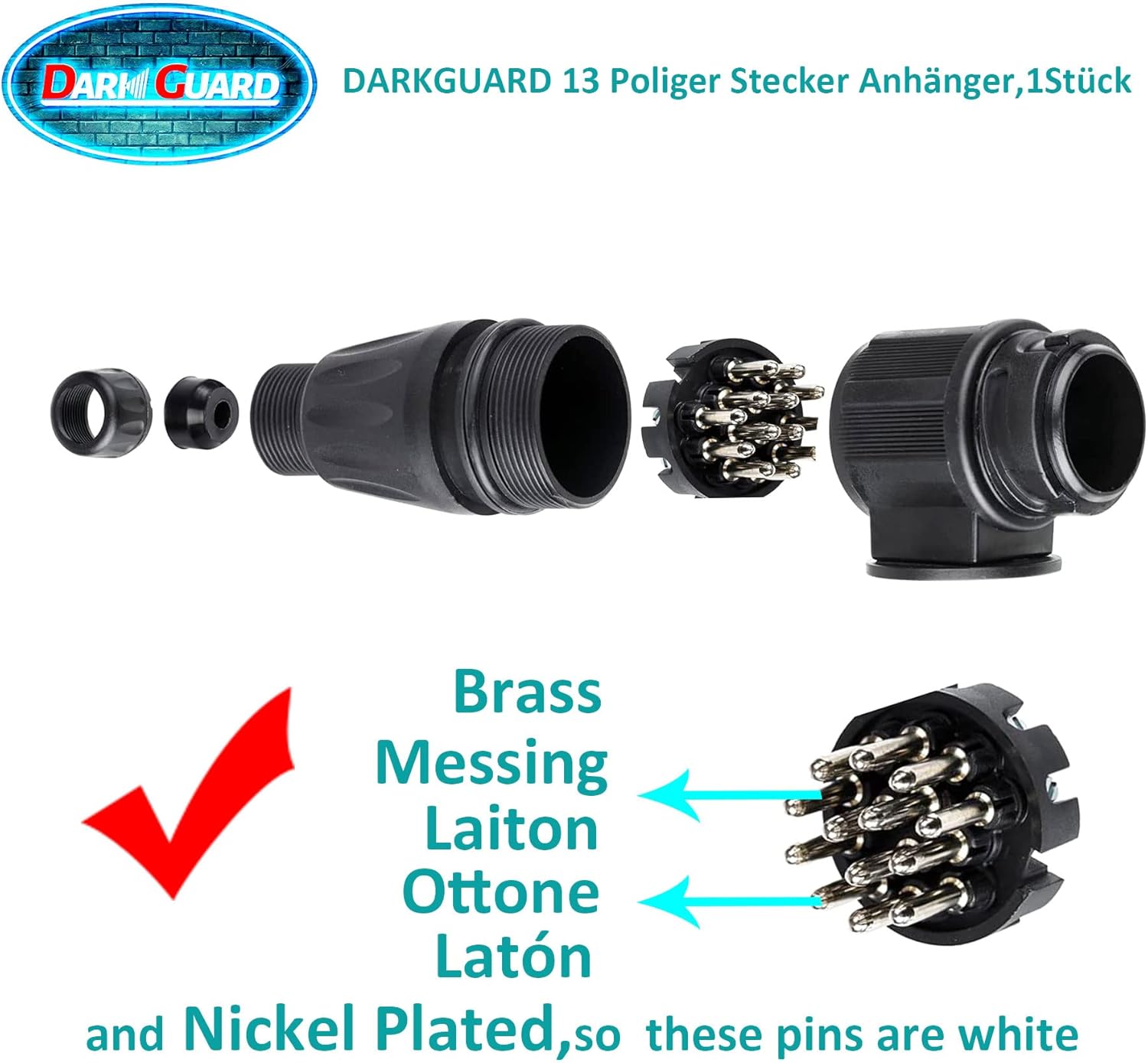 Detalle de DARKGUARD Plug 13-Pin Trailer Plug – 12V Vehicle Lighting Connector