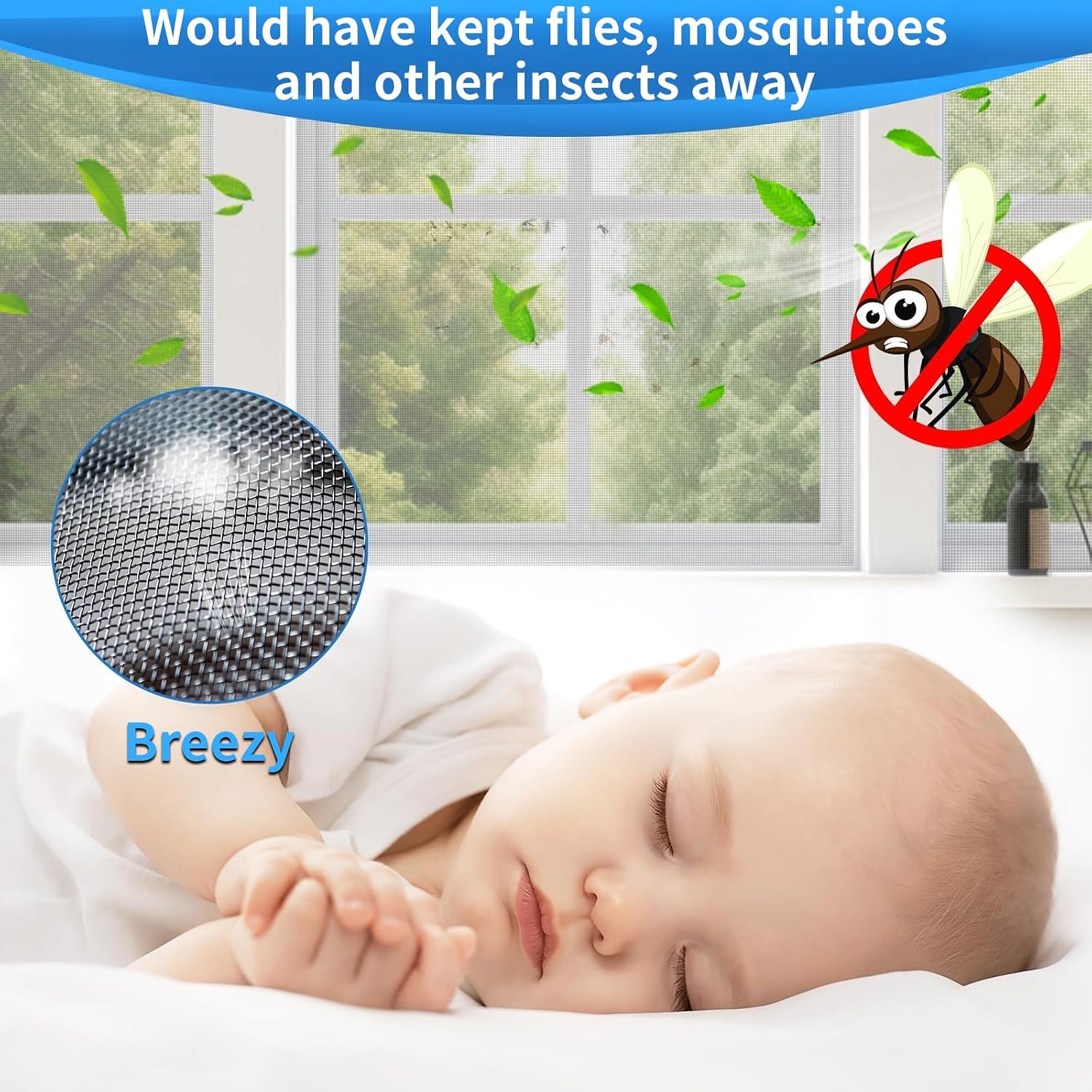 Thumbnail 6 de BKSAI adjustable window bug net with zip opening to keep flies and mosquitoes out