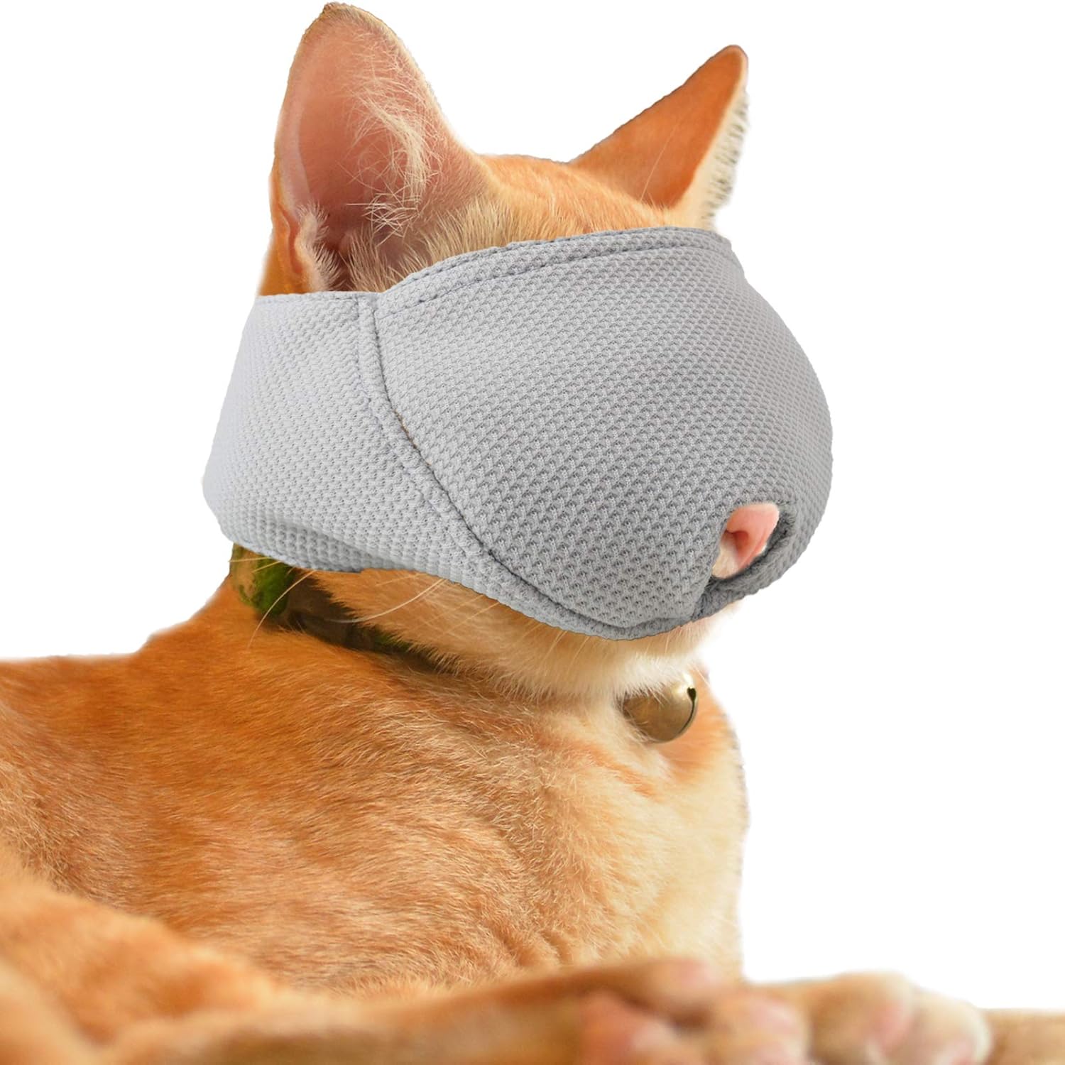 OHCOZZY Cat Muzzle with Breathable Mesh (Grey, M) – Safe Grooming for Biting or Licking