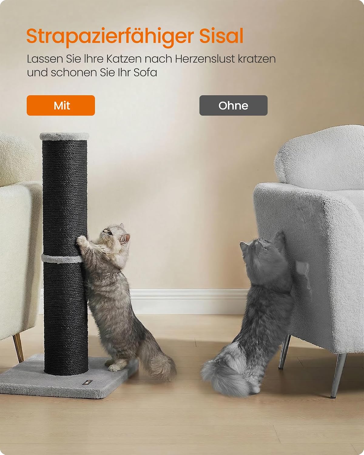 Detalle 2 de Feandrea Kratzbaum 85 cm hoch – XXL Kratzsäule mit 17 cm Stamm, ideal für Maine-Coon-Katzen