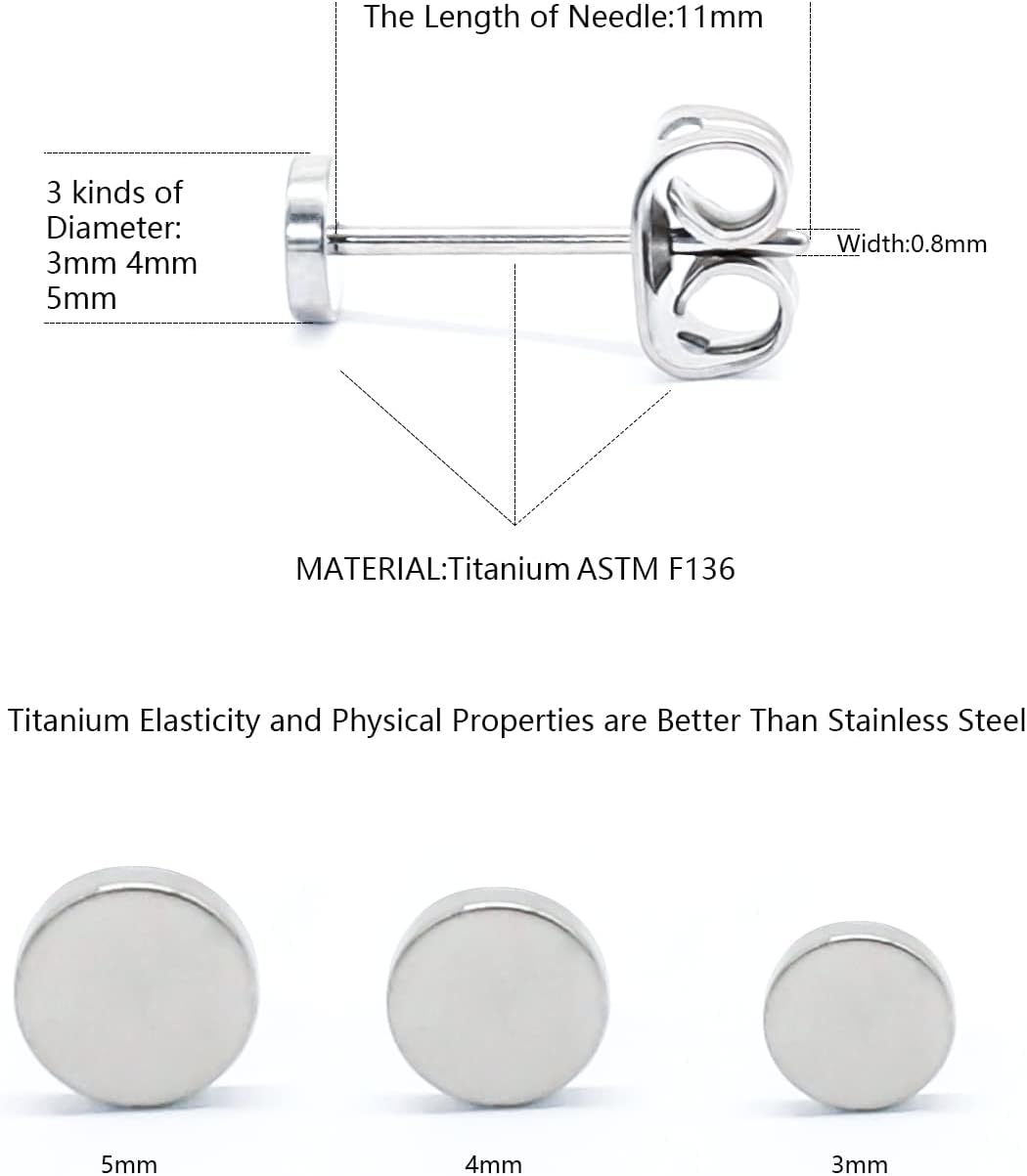 Detalle 2 de G23 Titanium Flat Dot Stud Earrings – Hypoallergenic Minimalist Discs in Silver, Gold, Rose Gold, or Black