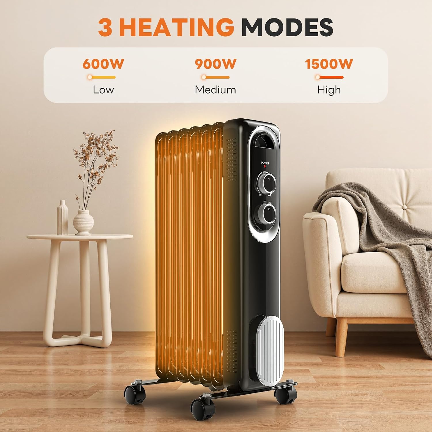 Thumbnail 5 de Sweetcrispy AH-QNQ1YT1-26BK Oil-Filled Radiator Heater, 1500W, Quiet