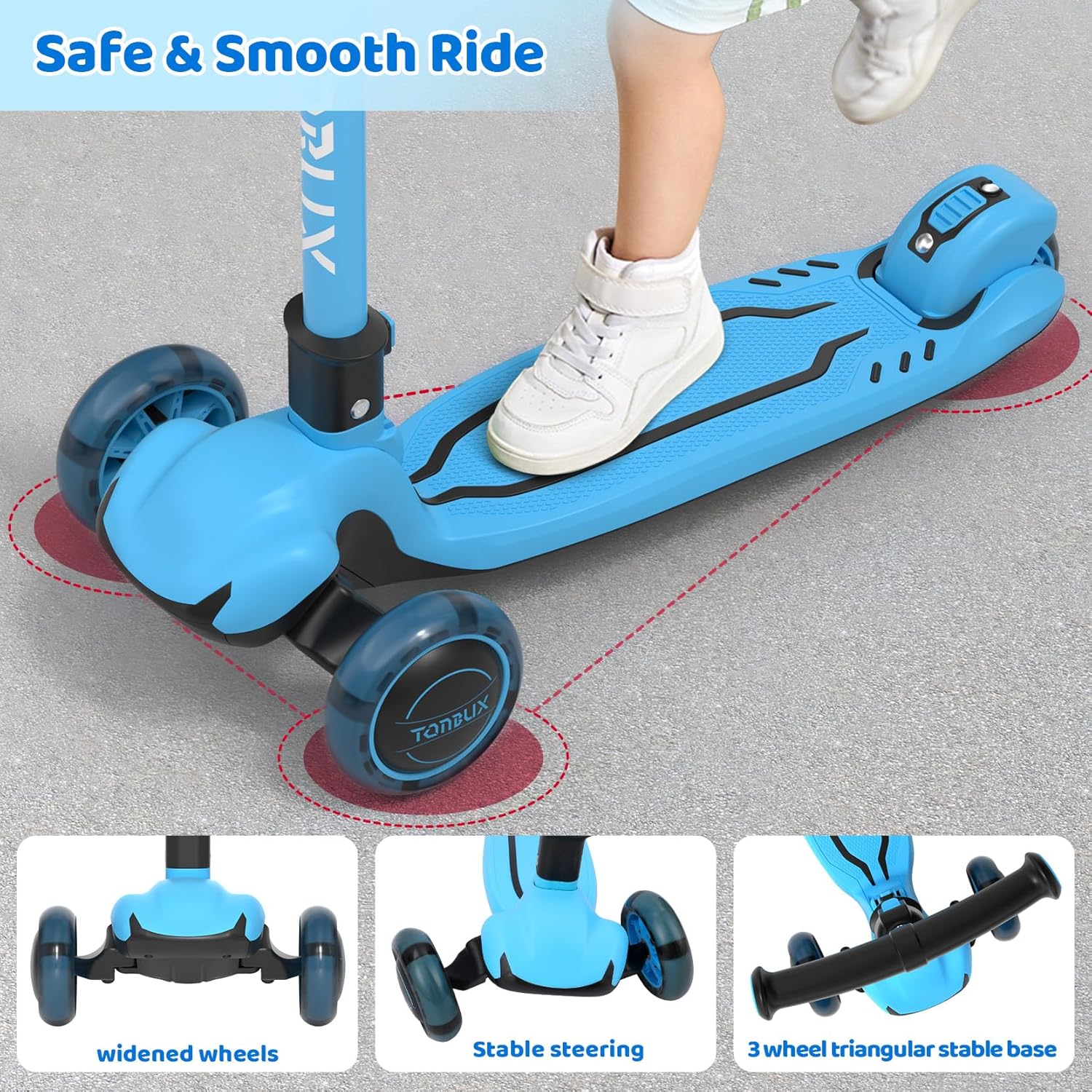 Detalle de TONBUX Kids Scooter Adjustable 24.5–34 in