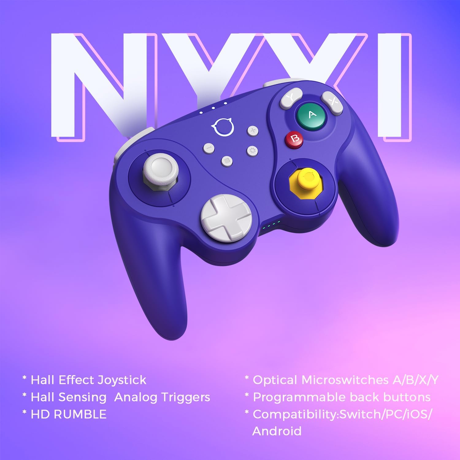 Detalle de NYXI Warrior Lite Wireless Controller – Hall-Effekt Joysticks, programmierbare Back-Pedals und präzise Trigger, violett