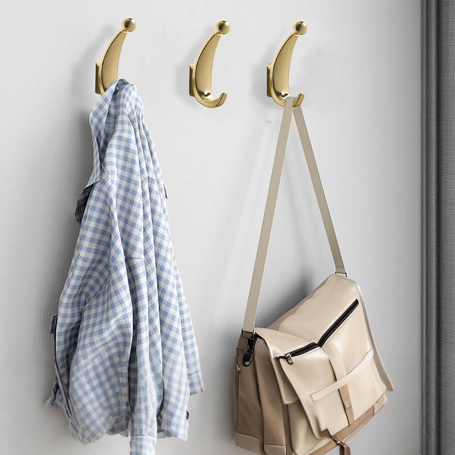 Thumbnail 3 de Yundoza Door Hooks Screw in, 2 Pack Metal Bathroom Towel Hook for Coat Robe Keys Clothes Bags (Gold)