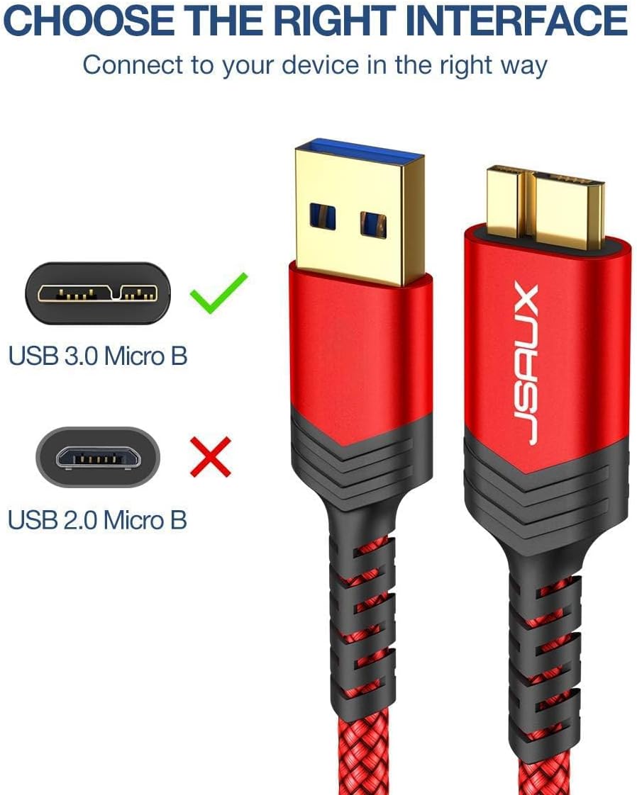 Detalle de JSAUX USB 3.0 to Micro B Hard Drive Cable (2-pack, 0.3m + 1m) for external drives and mobile backups