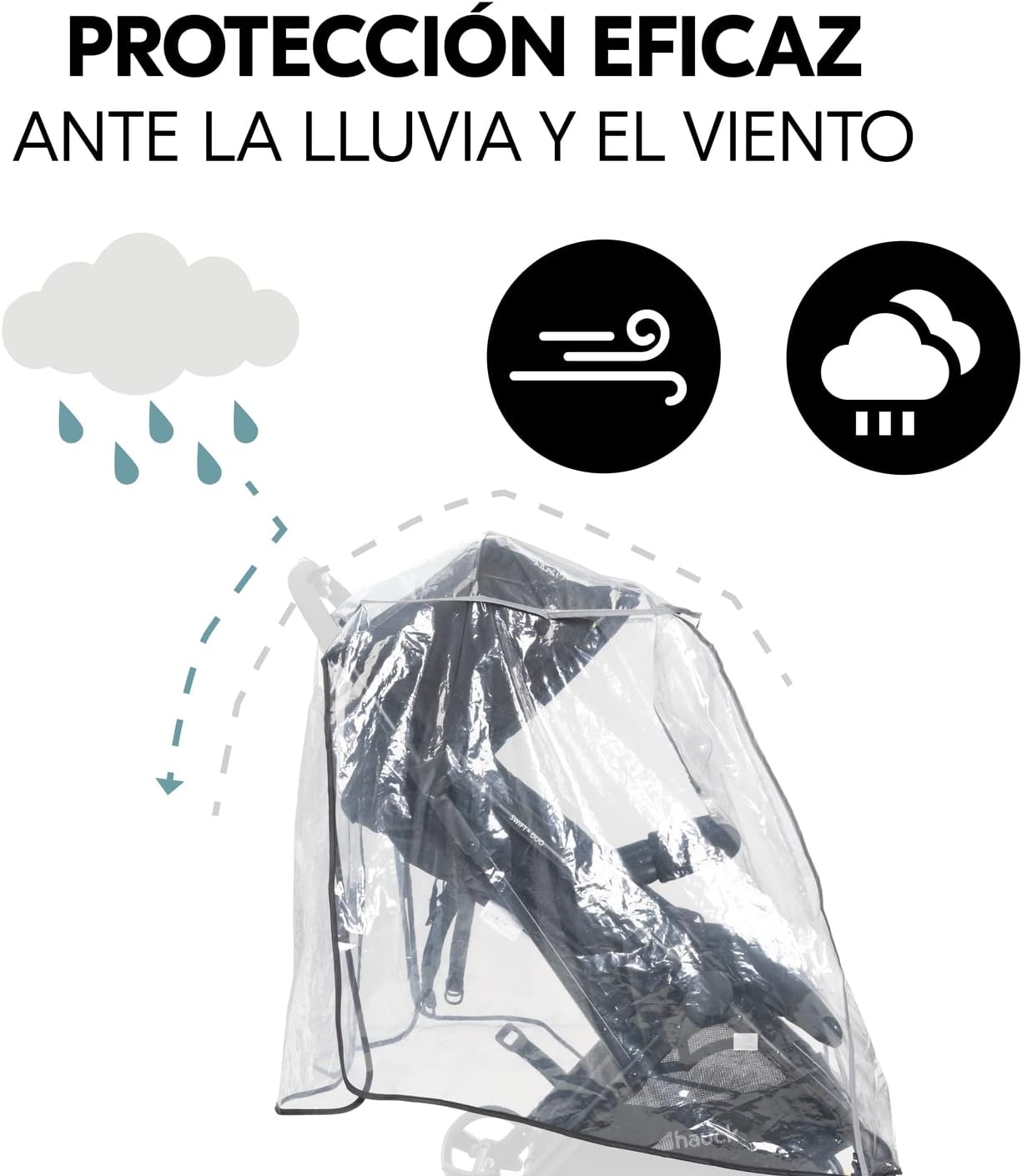 Detalle 2 de hauck Plastico Lluvia Universal Carro Gemelar protector transparente con borde reflectante