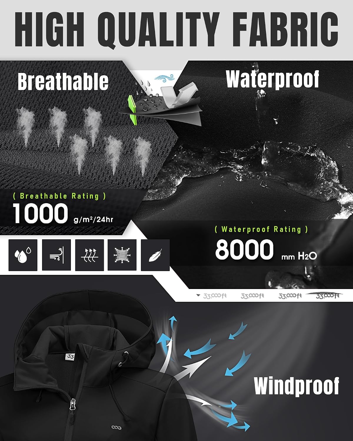 Detalle de 33,000ft Women's Softshell Jacket, Lightweight Windproof Rain Jacket with Hood