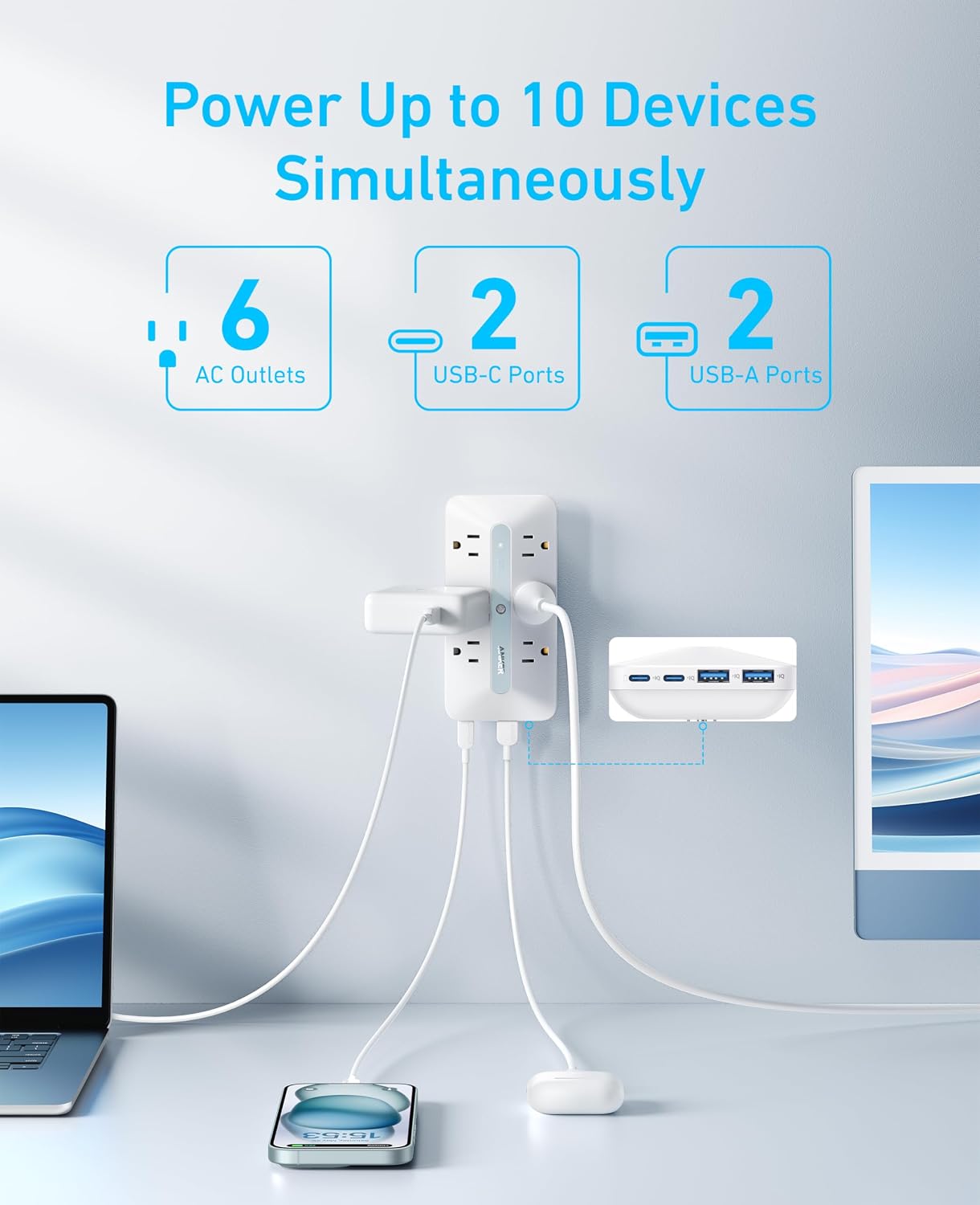 Detalle de Anker A9251 10-in-1 Outlet Extender with 300J Surge Protection