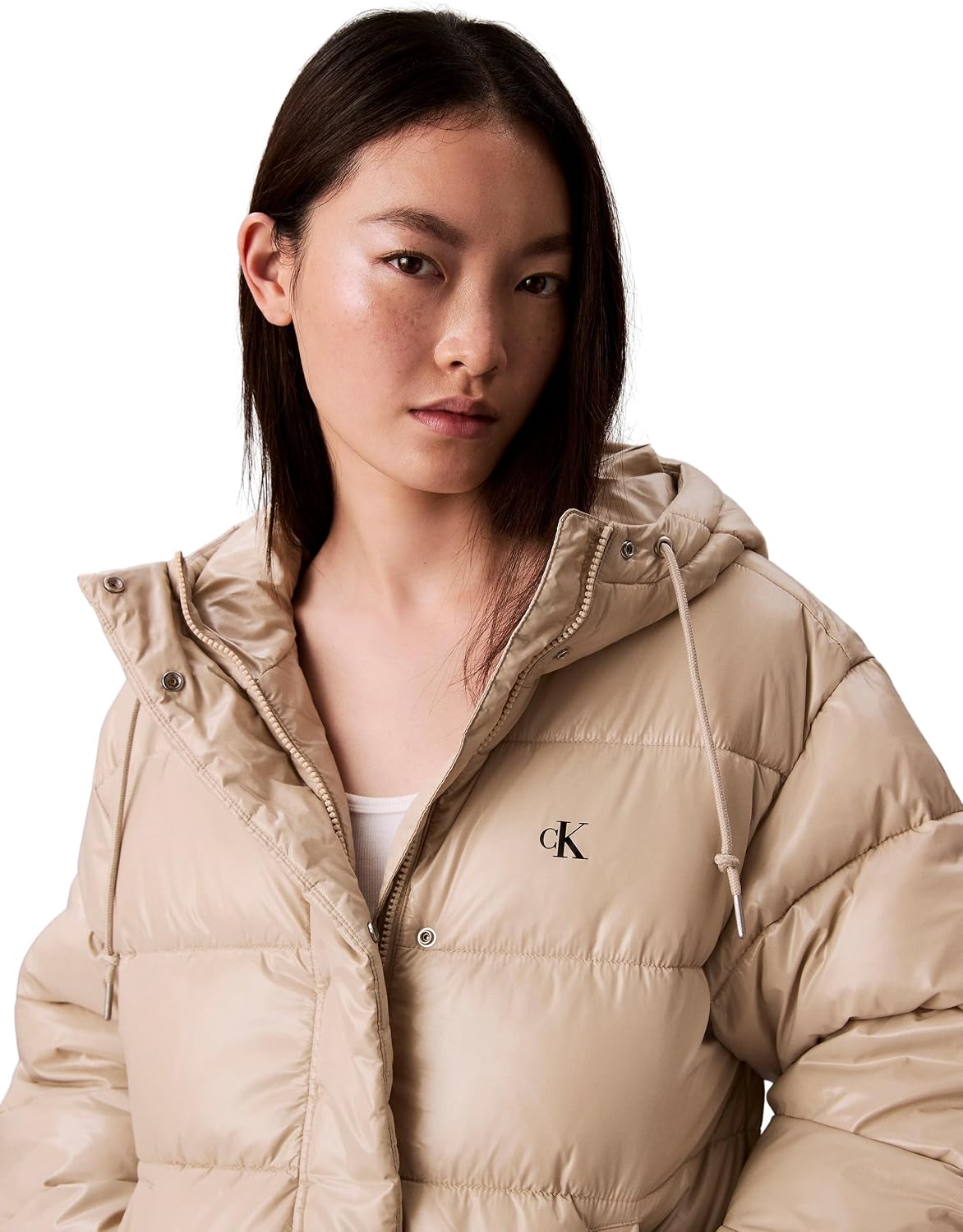 Detalle de Calvin Klein Women’s Shine Puffer Jacket with Hood