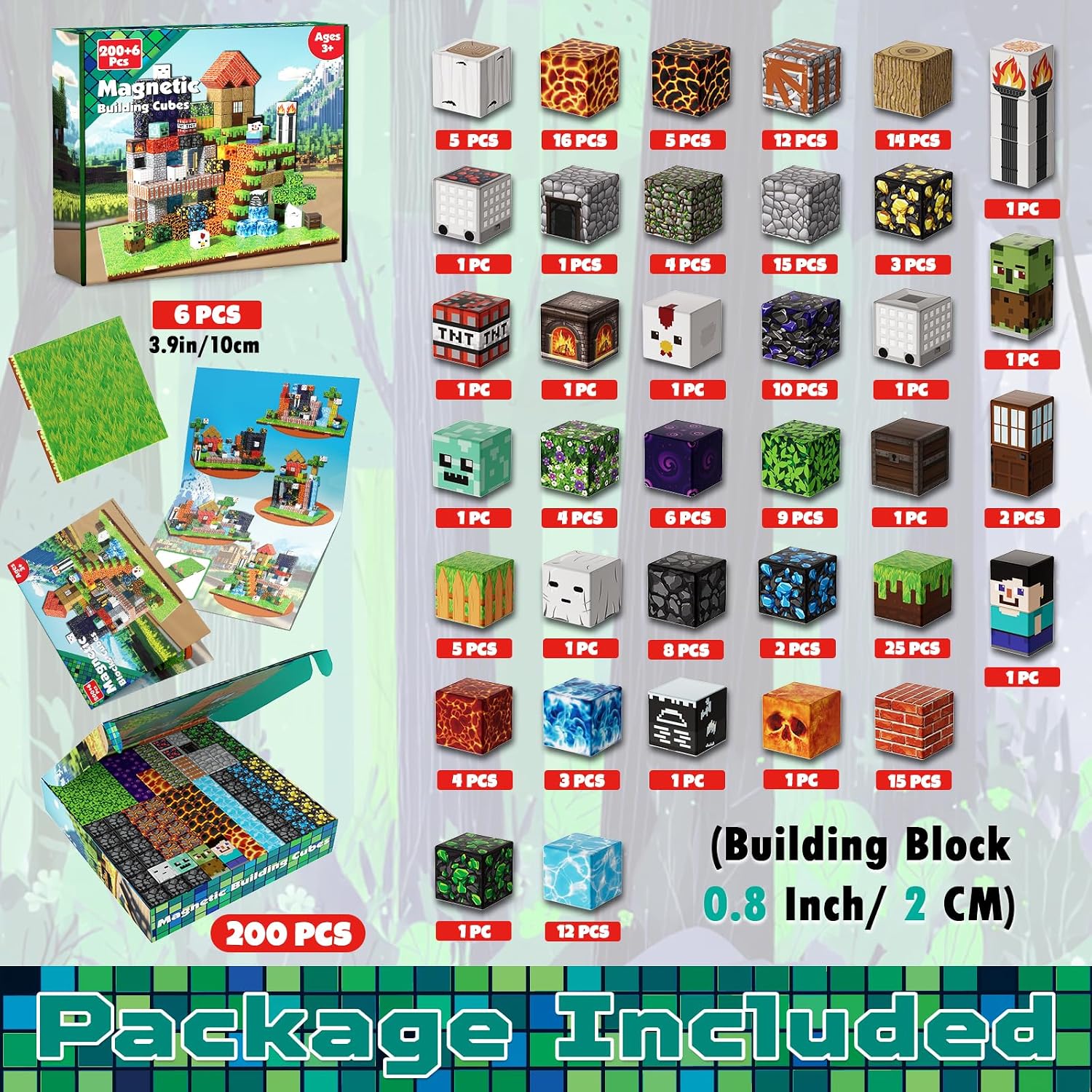 Thumbnail 1 de 200PCS Magnetic Blocks with 6 Base Plates — Creative STEM Building for Kids 3–10