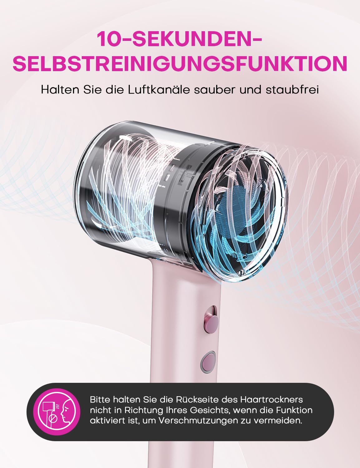 Detalle de Hochgeschwindigkeits-Ionen-Föhn mit Diffusor – 1600 W, 110.000 U/min, rosa
