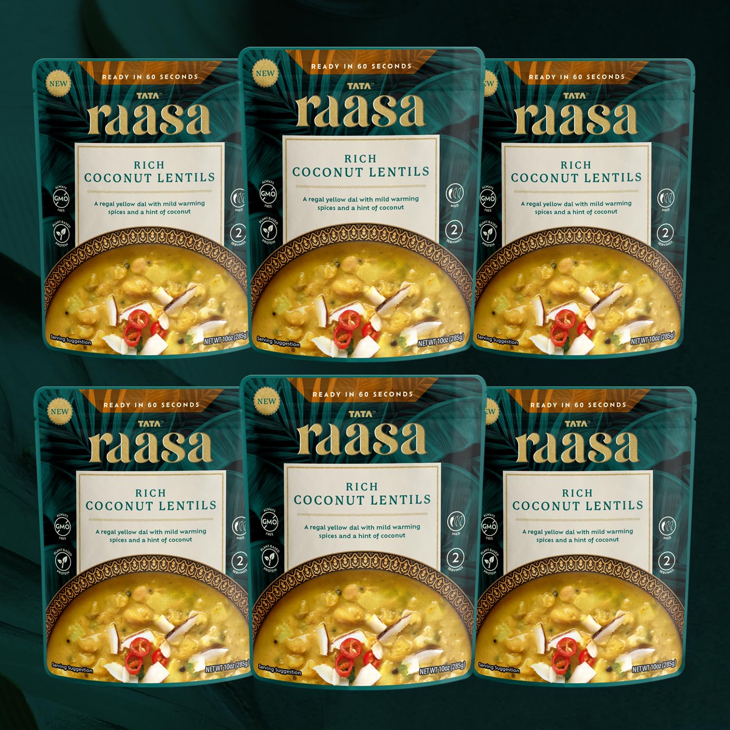 Detalle de Tata Raasa Rich Coconut Lentils, Vegan-Friendly, Non-GMO, 10 Ounce, Pack of 6