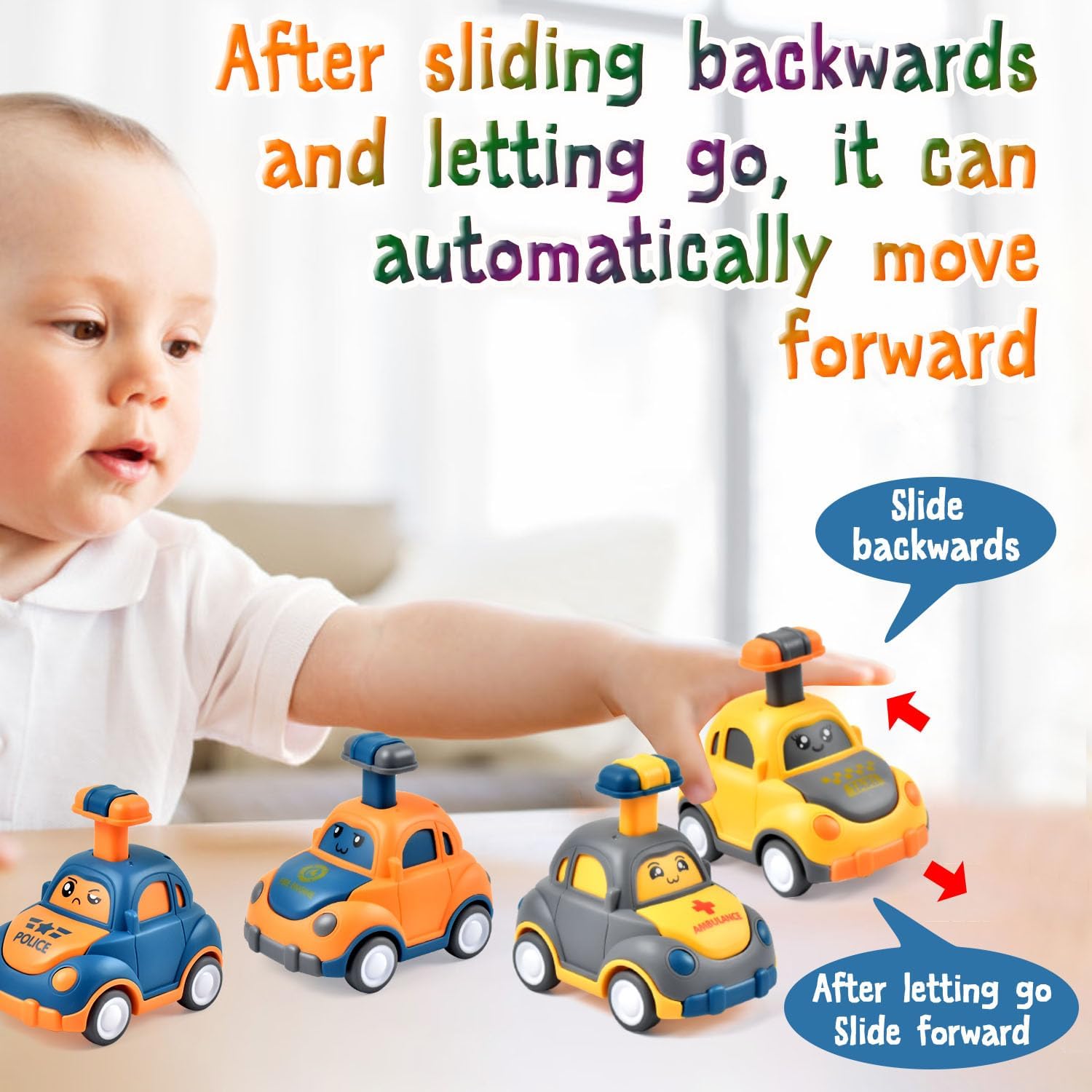 Detalle de Tuko Cartoon Car Toys 4-Pack for 3+ Years – Durable Play Vehicles Set