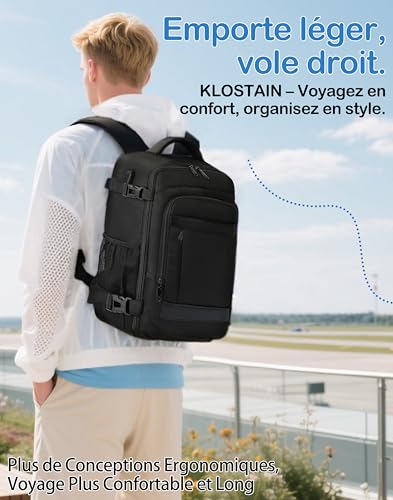 Detalle de KLOSTAIN Sac à Dos Voyage Cabine Avion 45x36x20 cm – 30 L, 14'' Laptop, Noir