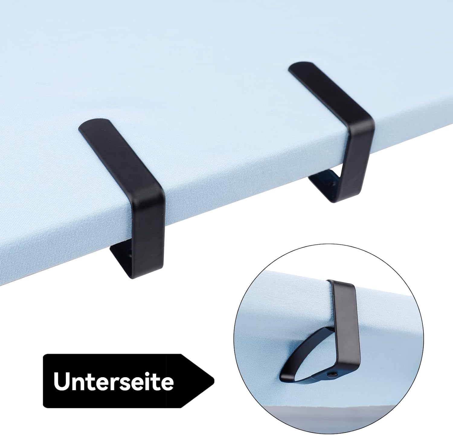 Detalle de ERBO 10 Stück Tischdeckenklammern Set aus Edelstahl – Schwarz, 5 x 4 cm, für dicke Tische und Outdoor