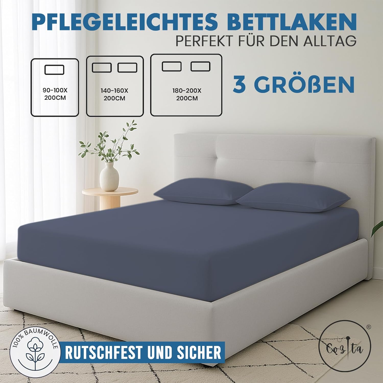 Thumbnail 1 de Cozita Basics Spannbettlaken 180x200 cm – 100% Baumwolljersey, OEKO-TEX Made in Green, Anthrazit