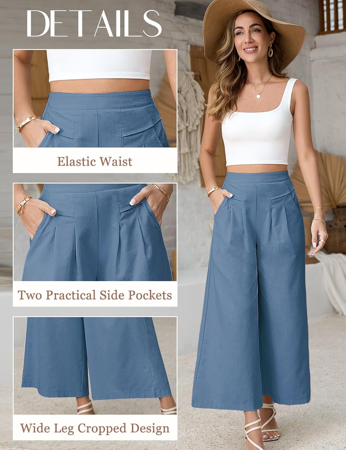 Thumbnail 3 de PASUDA Pantalon femme été 7/8 en lin fluide (taille élastique, poches)