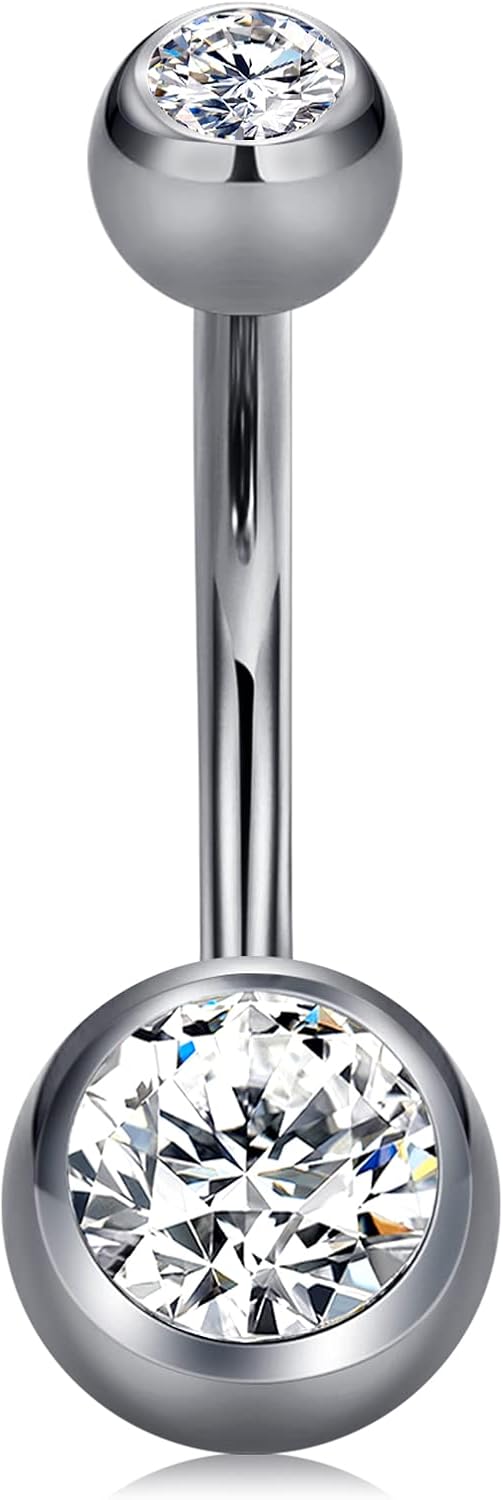 Detalle de CIZME G23 Titanium 12mm Belly Bar with Double Gem – Hypoallergenic 14G Navel Ring