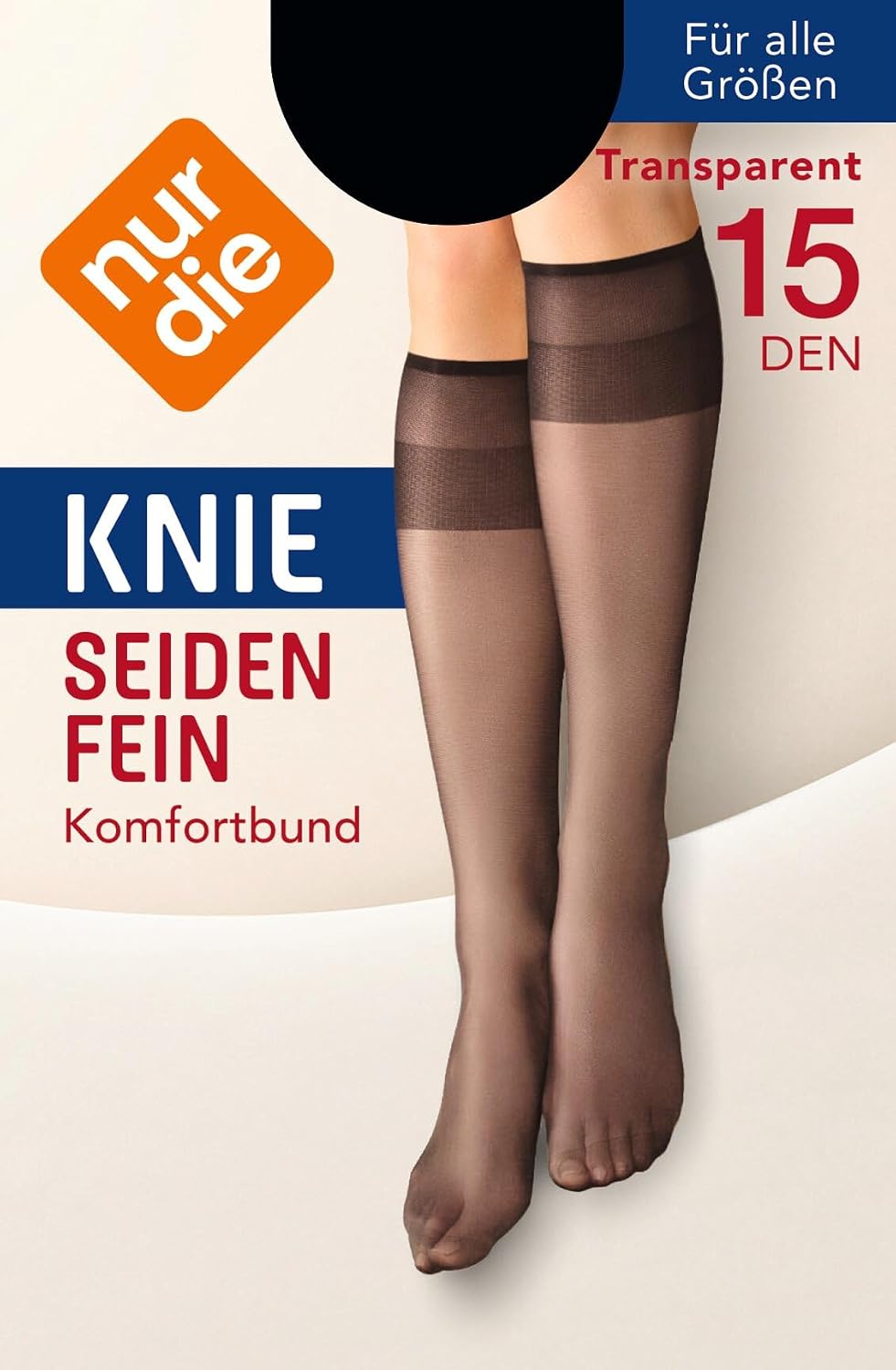 Detalle de Nur Die 5er Pack Knie-Seidenfein 15 DEN transparente Fein-Kniestrümpfe (Nylon) mit Komfortbund