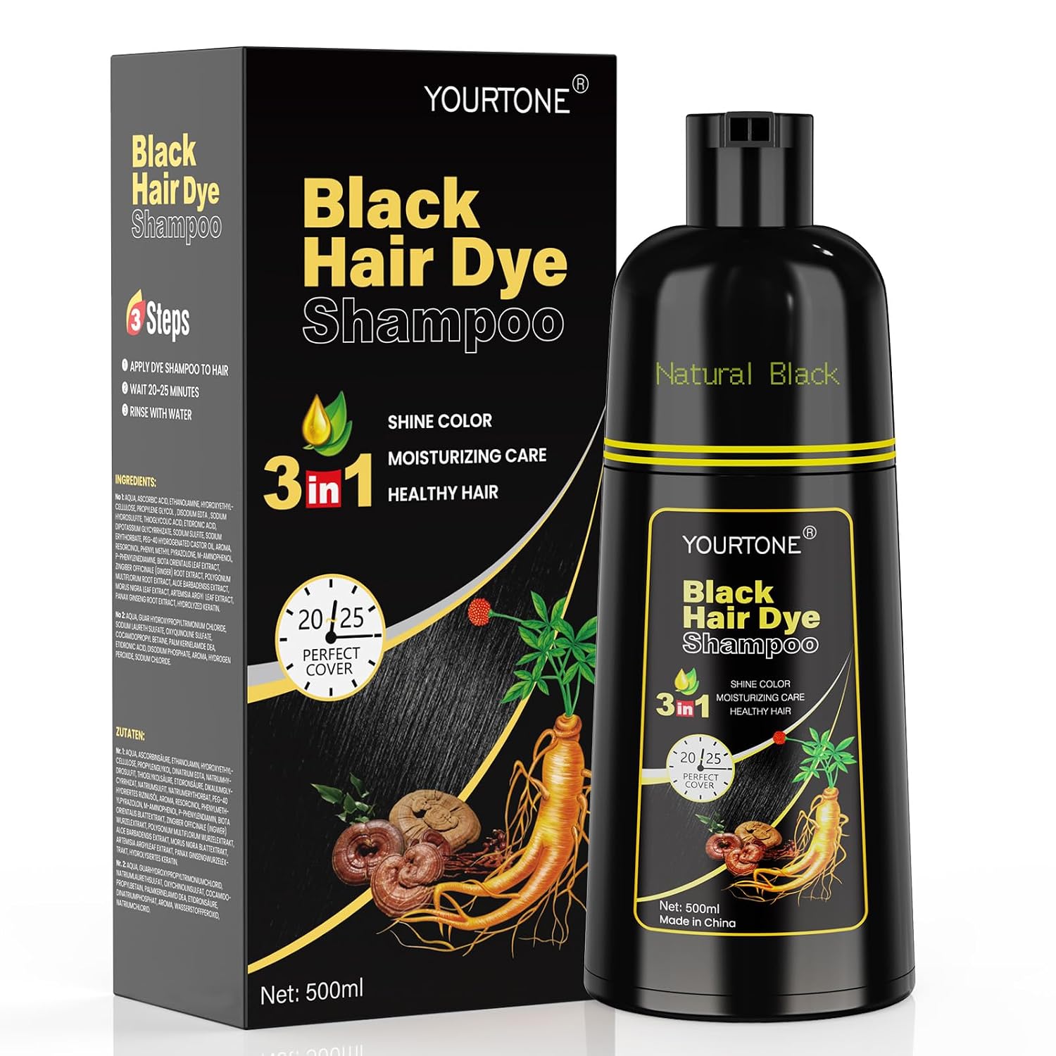 Detalle de Black Hair Dye Shampoo Haarfarbe Schwarz 500 ml