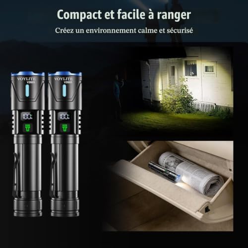 Detalle de Voylite Lot de 2 Lampe Torche LED Rechargeable — 1 000 000 LM, portée 1500 m