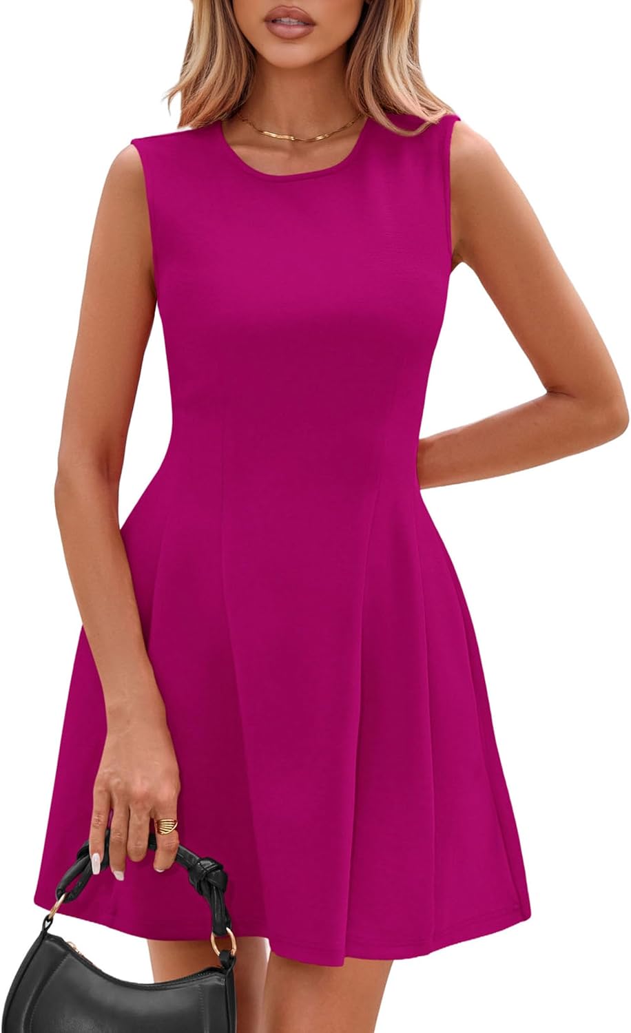 Detalle de PRETTYGARDEN Summer A-Line Dress for Women, Sleeveless Mini Fit-and-Flare