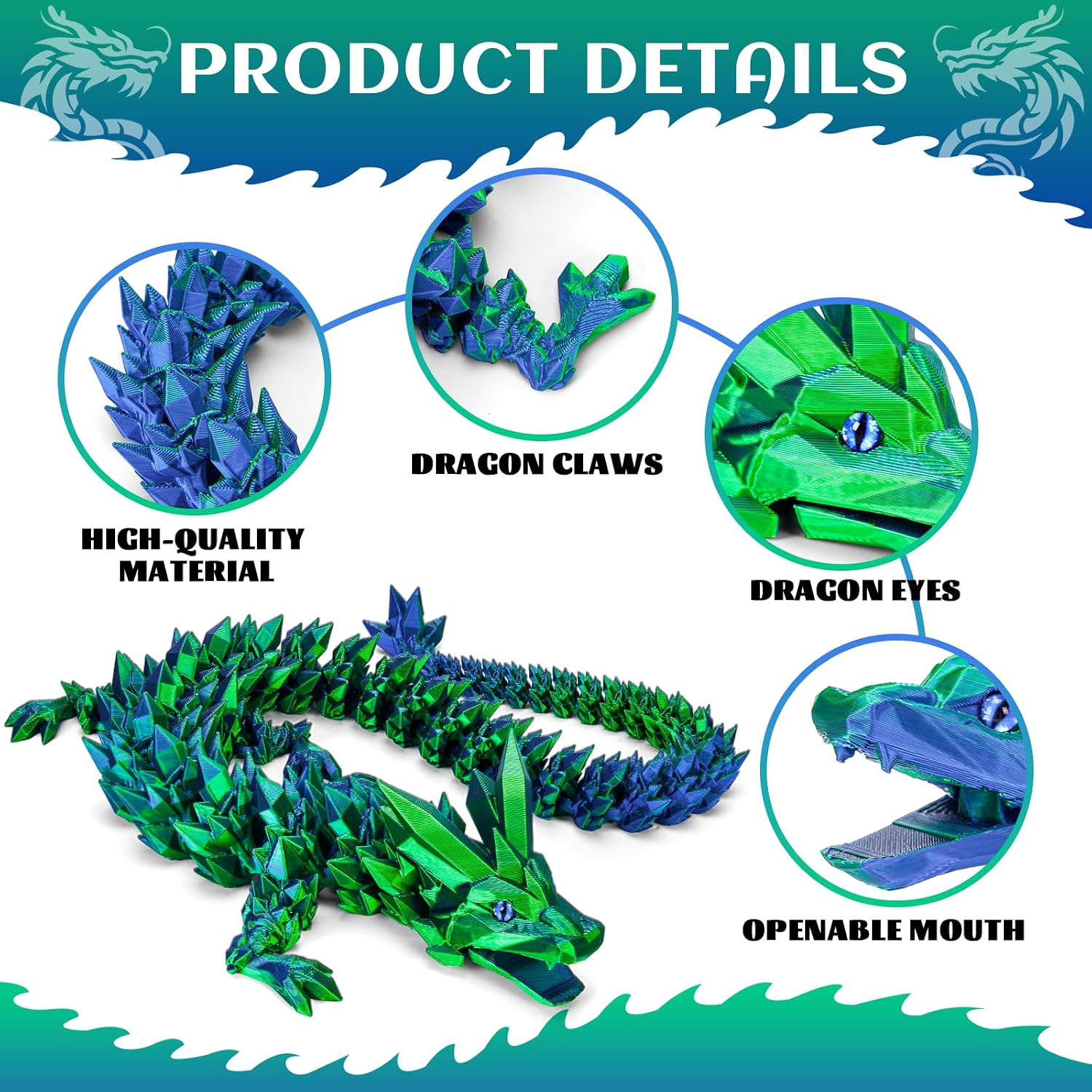 Thumbnail 4 de 3D Printed Dragon Toys 24 inch Crystal Wyrm