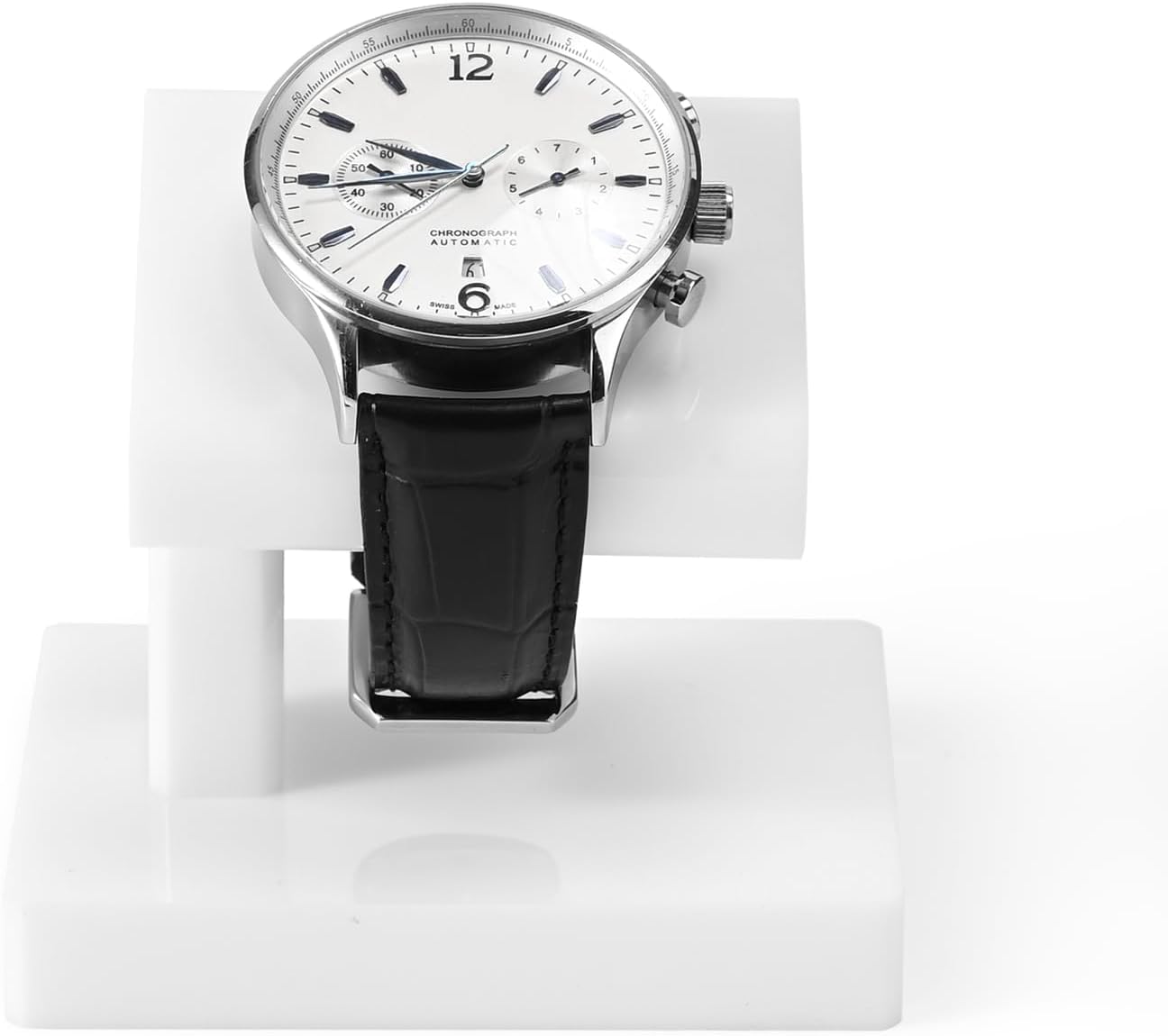 Detalle de Woodten Acrylic Single Watch Stand, White, with Curved Cradle and Wide Base