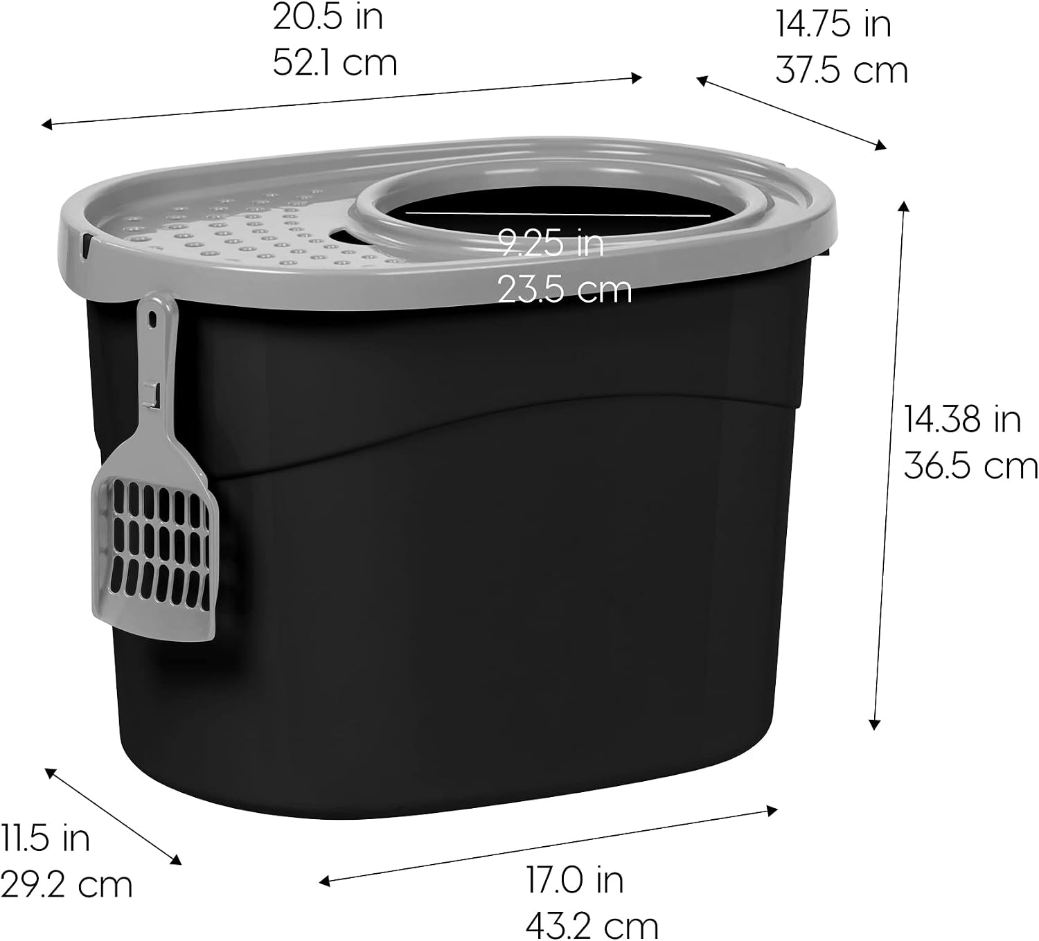 Detalle de IRIS USA 589628 Top Entry Cat Litter Box, Large, Hooded Black/Gray