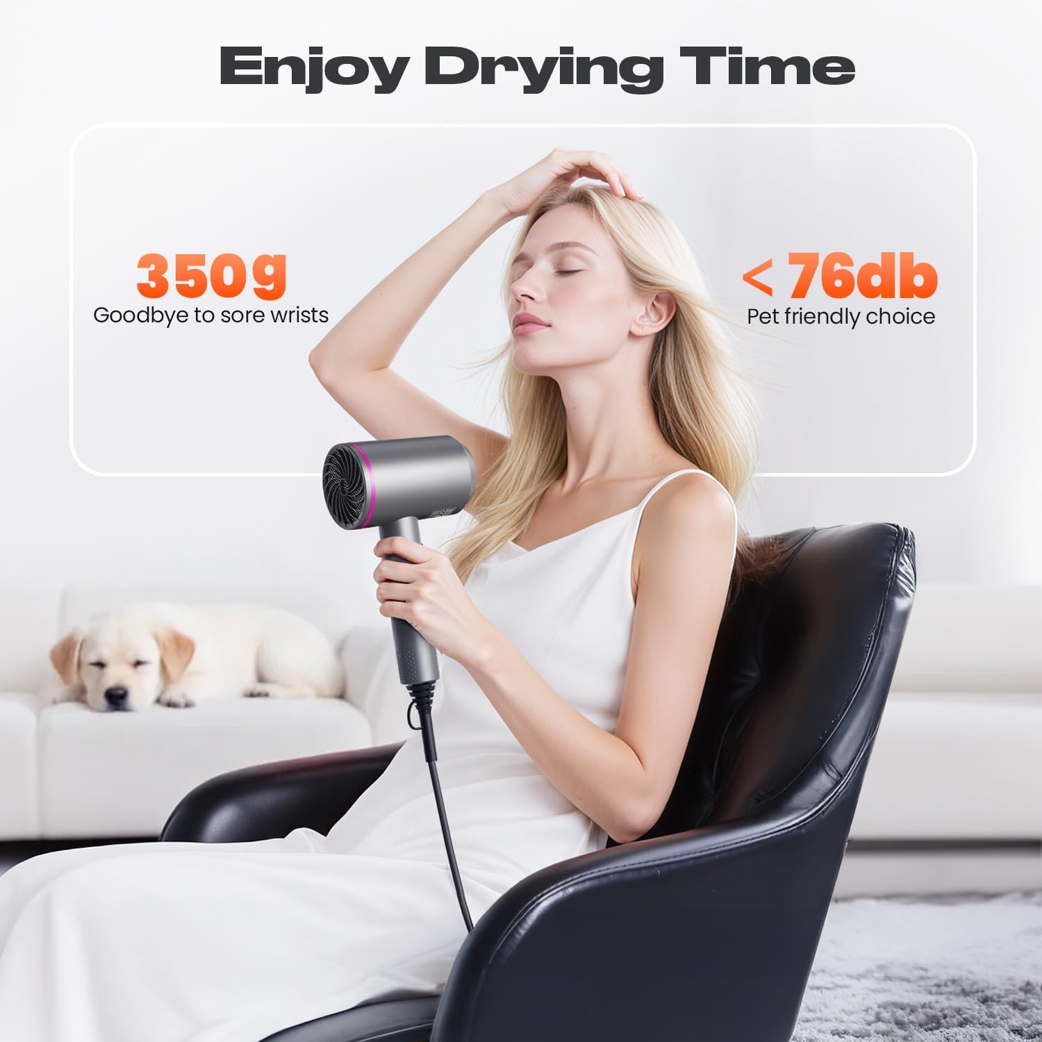 Thumbnail 3 de Dekuri Hair Dryer Professional Ionic Hairdryer with 2 Speeds, 3 Heats, Cool Shot, Diffuser & 2 Concentrators