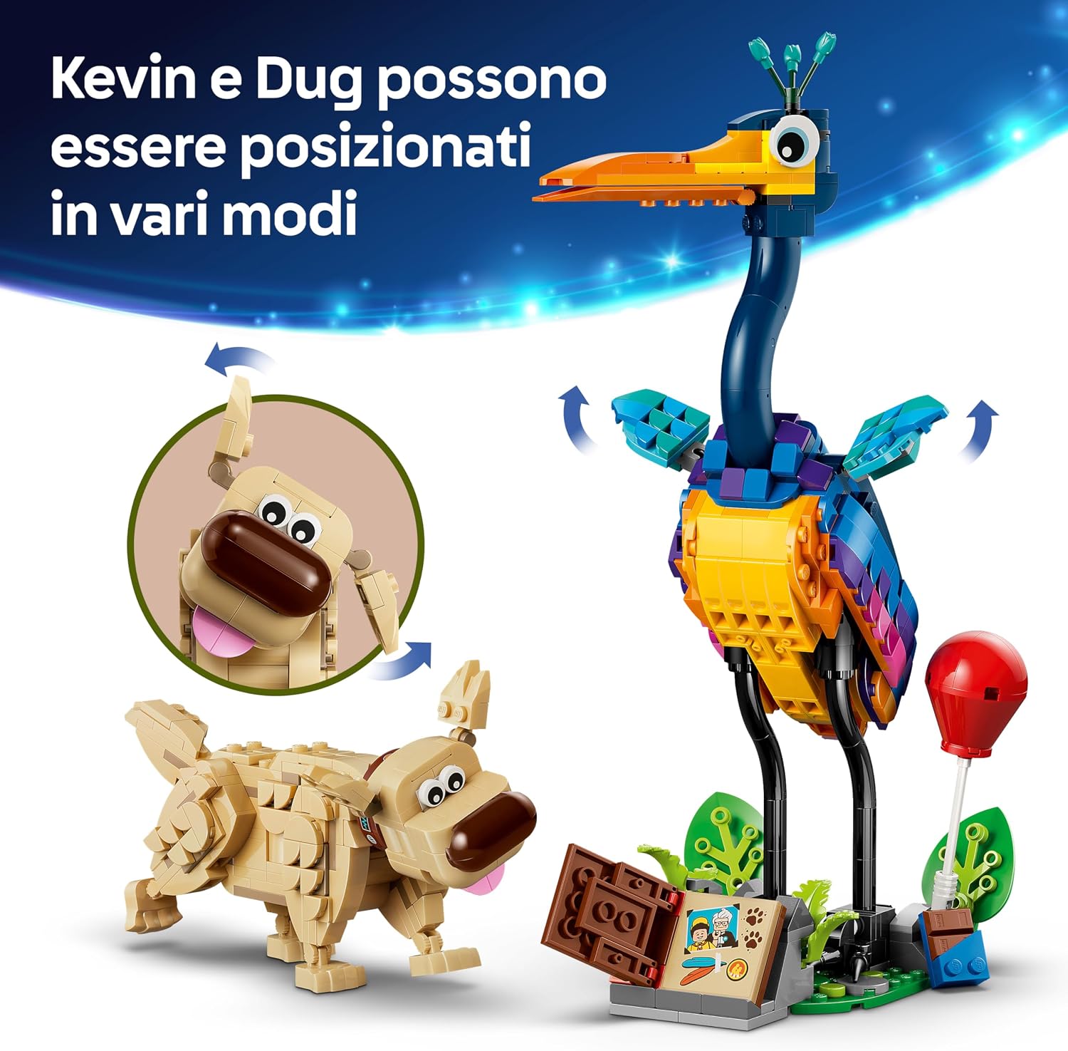 Detalle de LEGO Disney Pixar Kevin e Dug – Cane Golden Retriever e Uccello Esotico: una scena da UP da costruire