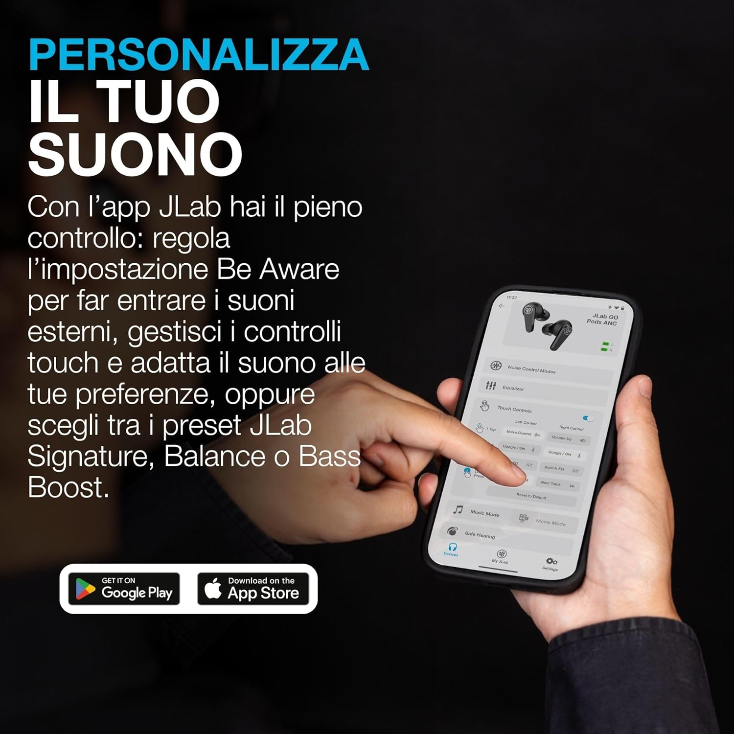 Thumbnail 4 de JLab Go Pods ANC — Auricolari Bluetooth con cancellazione attiva del rumore ibrida, IP55 e autonomia fino a 26 ore, Nero