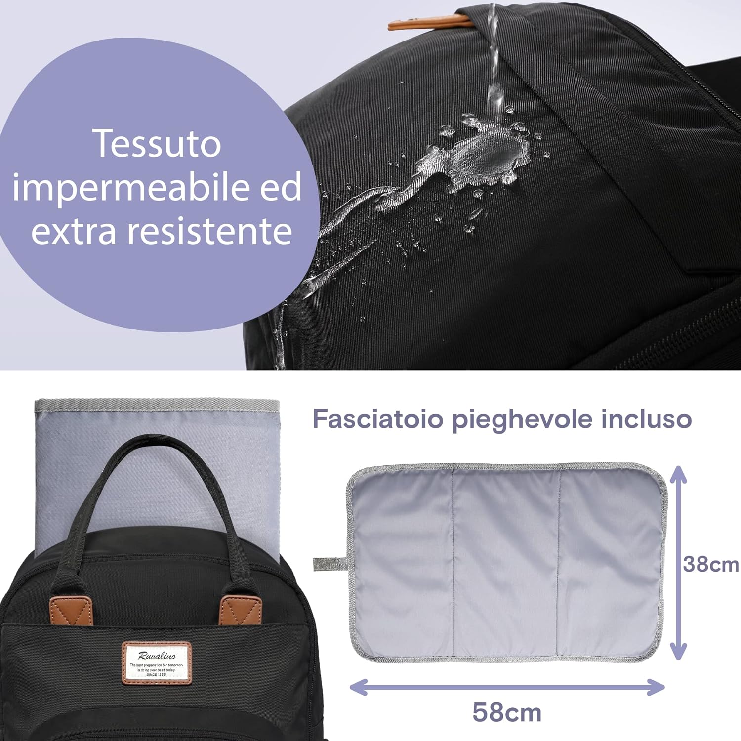 Thumbnail 3 de RUVALINO Zaino Fasciatoio per Mamma e Neonato: grande capacità, praticità e stile