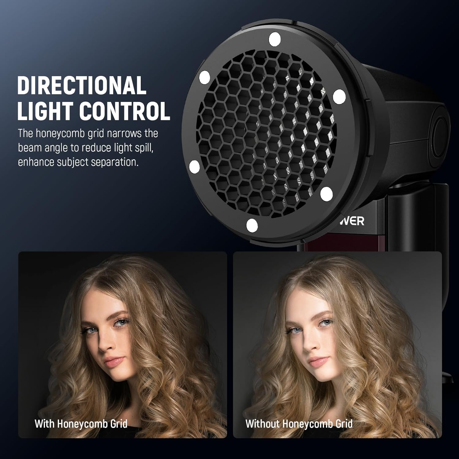Thumbnail 2 de NEEWER Flash Silicone Diffuser with Honeycomb Grid & Magnetic Adapter Ring (for Godox V1/V1 Pro & NEEWER Z1/Z2 round flashes)